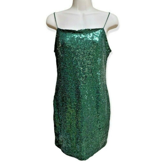 Y2K MIND CODE Emerald Green Sequin Mini Dress Size L Sparkly Bodycon Party Disco - Picture 7 of 10